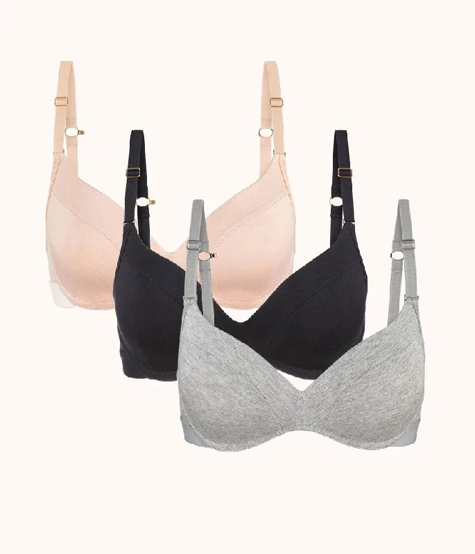 Women's bras with moisture - wicking propertiesThe All-Day No-Wire Push-Up Trio: Heather Gray/Jet Black/Toasted Almond