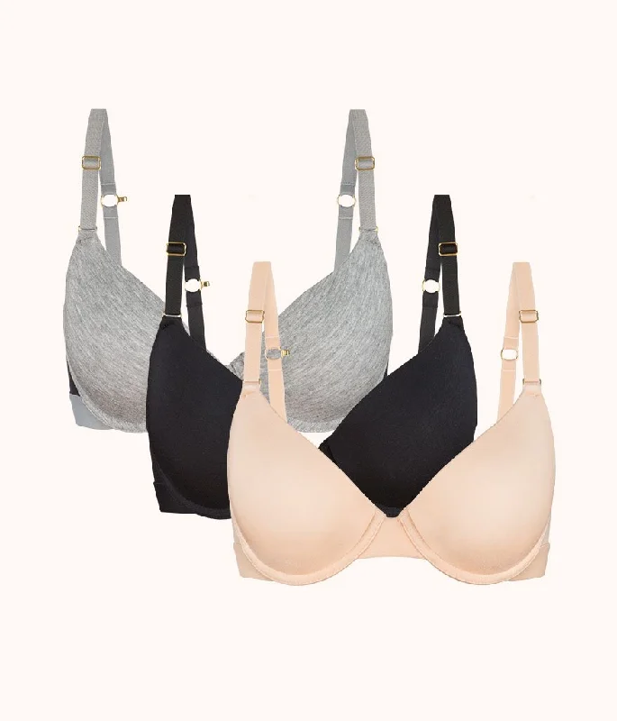 Women's push - up bras for enhanced cleavageThe All-Day T-Shirt Bra Trio: Heather Gray/Jet Black/Toasted Almond