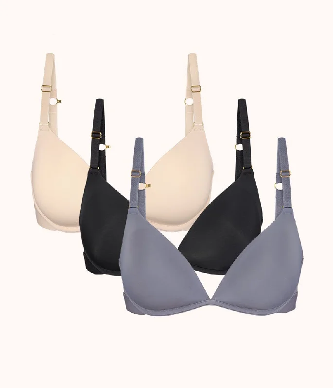 Women's balconette bras with lace trimThe Deep V No-Wire Push-Up Trio: Toasted Almond/Jet Black/Smoke