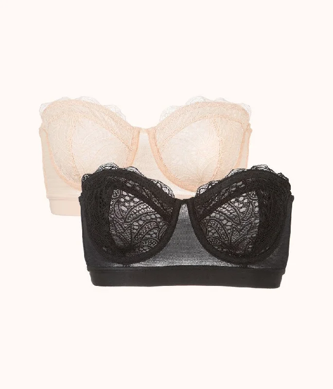 Women's bras with a lace overlayThe Lace Strapless Bundle: Jet Black/Toasted Almond