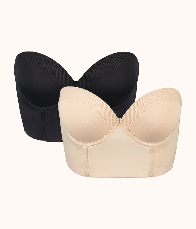 Women's wireless bras for all - day comfortThe Low Back Strapless Bundle: Toasted Almond/Jet Black