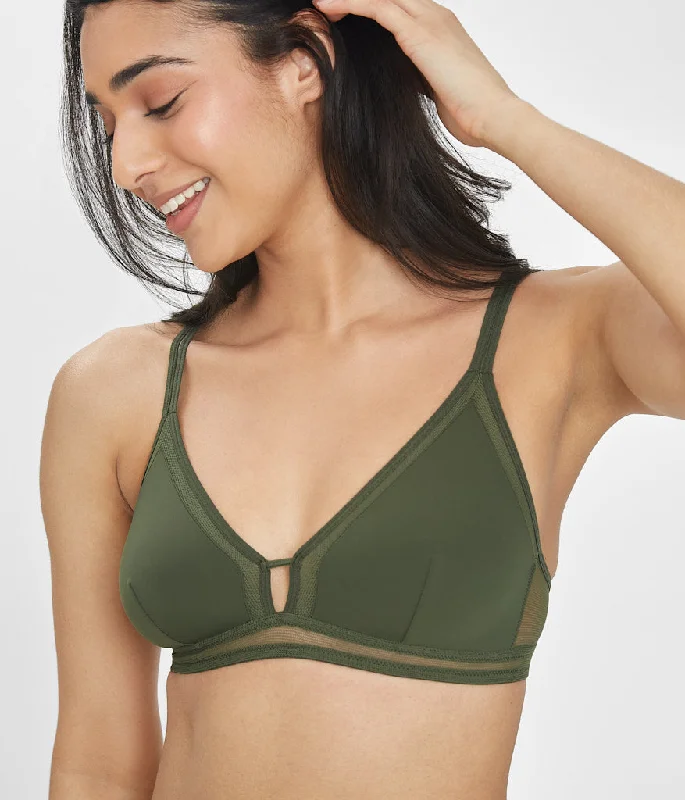 Women's convertible bras with multiple strap optionsThe Mesh Trim Bralette: Rich Olive