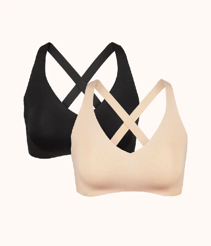 Women's polka - dot brasThe Sleek Crossback Bralette Bundle: Toasted Almond/Jet Black