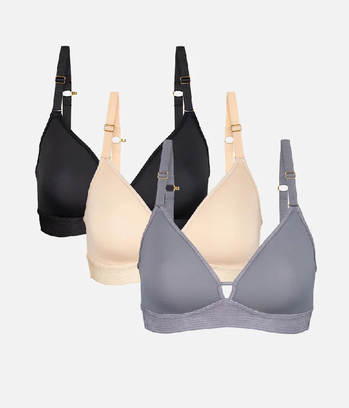 Women's bras with a cooling fabricThe Spacer Bra Trio: Jet Black/Toasted Almond/Smoke