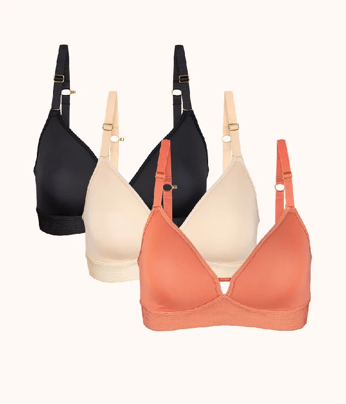 Women's bras with a neoprene componentThe Spacer Bra Trio: Terracotta/Jet Black/Toasted Almond