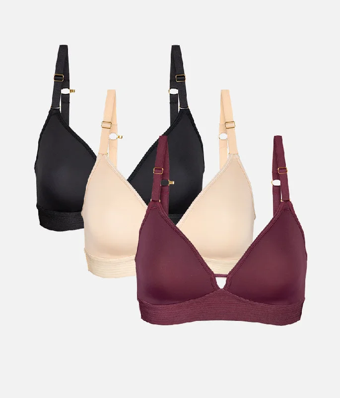 Women's bras with a contoured cup designThe Spacer Bra Trio: Toasted Almond/Jet Black/Plum