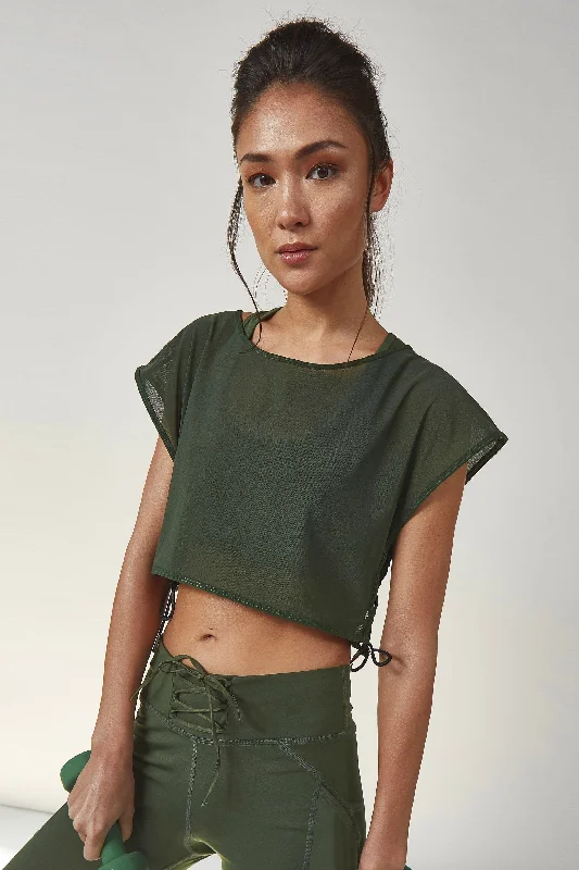 Women's wireless bras for all - day comfortMesh Crop Top Khaki