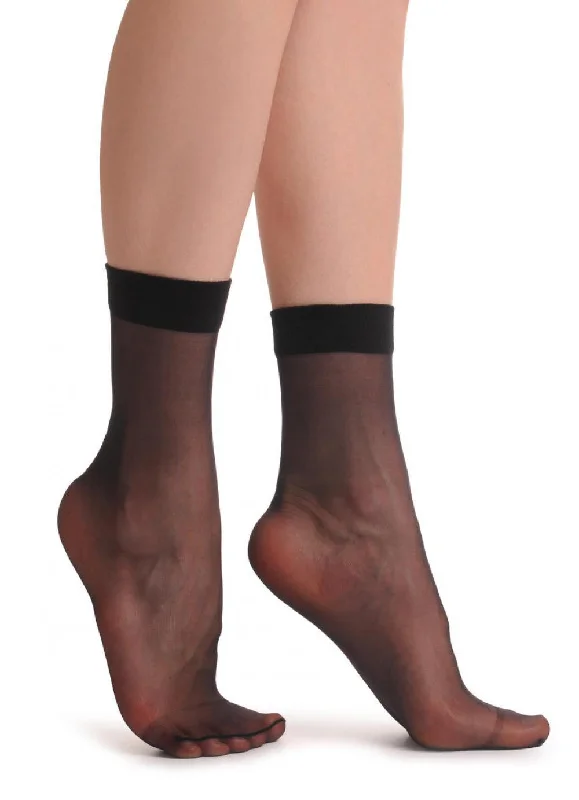 Women's no - show socks with a floral motif2 x Black Socks Ankle Highs 15 Den