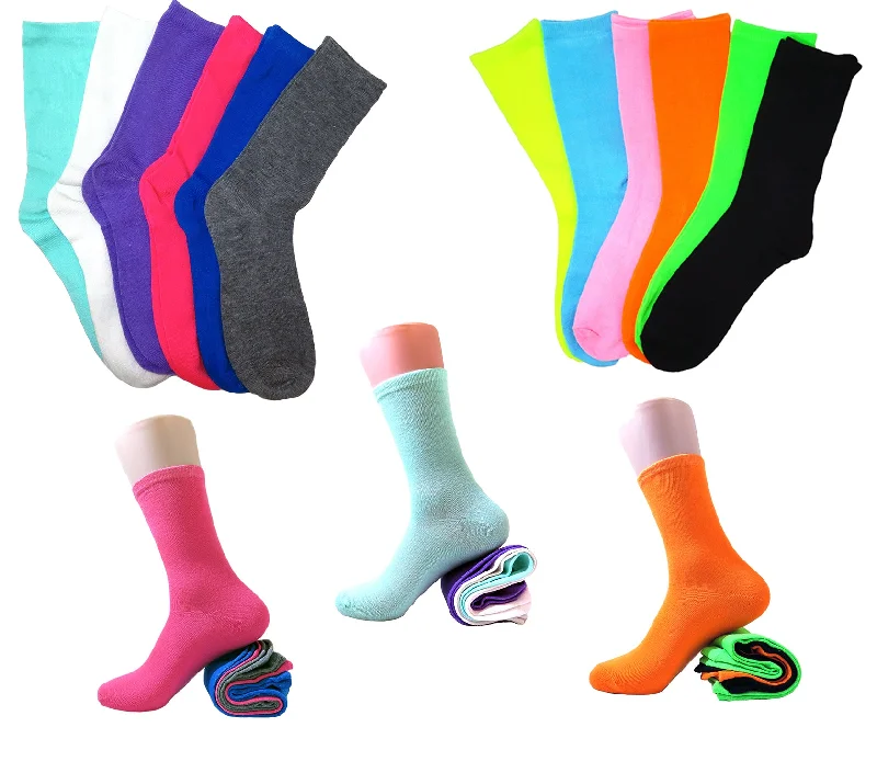 Women's hypoallergenic socks for sensitive skinWomen's Solid Multi Neon Colorful Cotton Crew Casual Socks