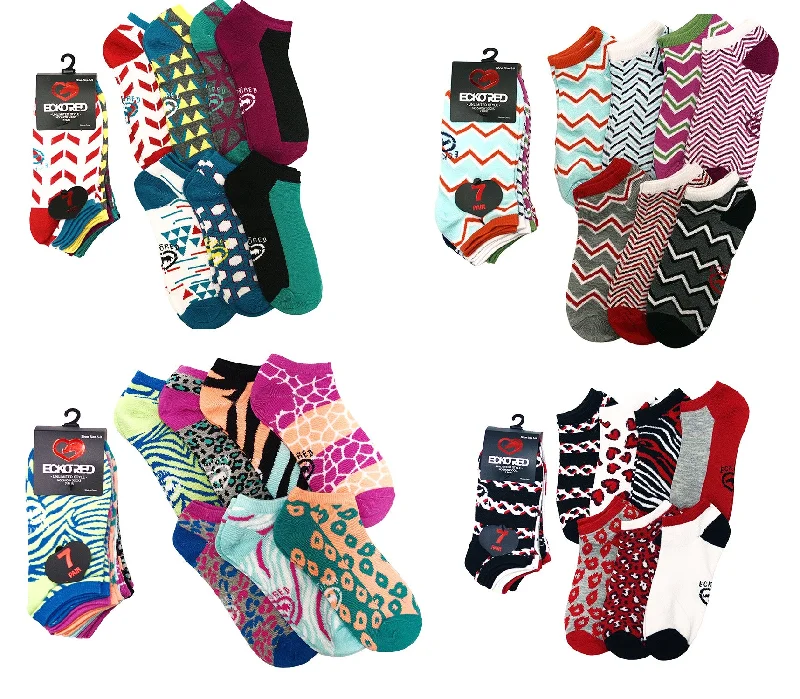 Women's leather - look socks for an edgy style7 Pairs Ecko Red Women's Fun Funky Colorful Multi-Color Cotton Low Ankle Socks