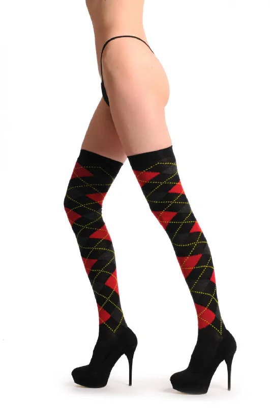 Women's moisture - wicking socks for sportsArgyle Red Grey & Black