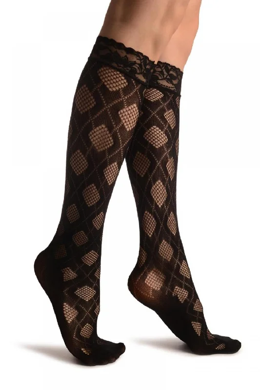 Women's crew socks with a polka - dot printArgyle Rombs Black Lace Knee High Socks