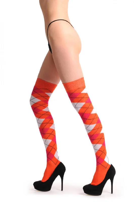 Women's cashmere - blend socks for extra softnessArgyle White Orange & Red