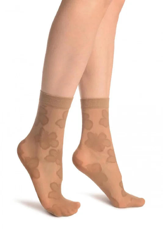 Women's compression socks for improved circulationBeige Flower & Stripes Ankle High Socks