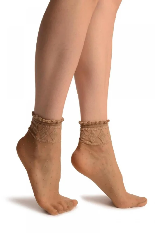 Women's quick - dry socks for water activitiesBeige With Little Dots And Diamonds Silky Comfort Top Ankle High Socks