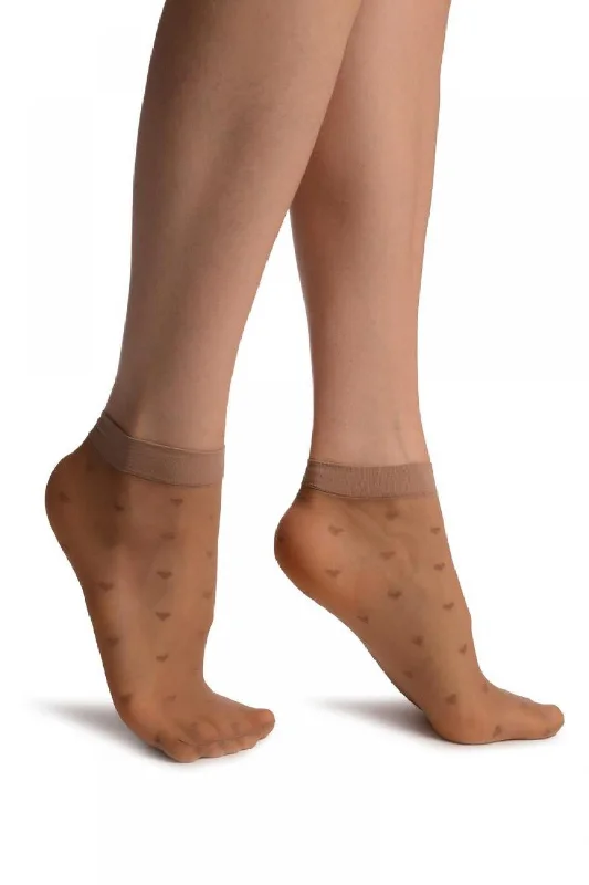 Women's spandex - infused socks for stretchBeige With Little Hearts Ankle High Socks