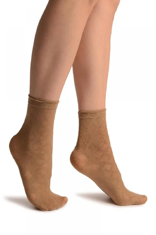 Women's sheer over - the - knee socks for a sexy appealBeige With Transparent Diamonds Ankle High Socks