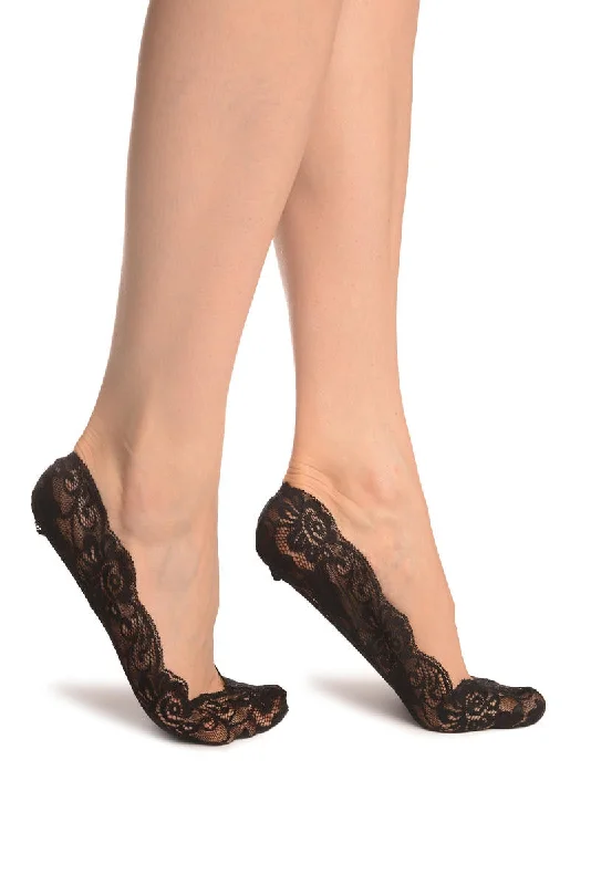 Women's cable - knit ankle socks for a cozy styleBlack All Over Floral Lace Footies