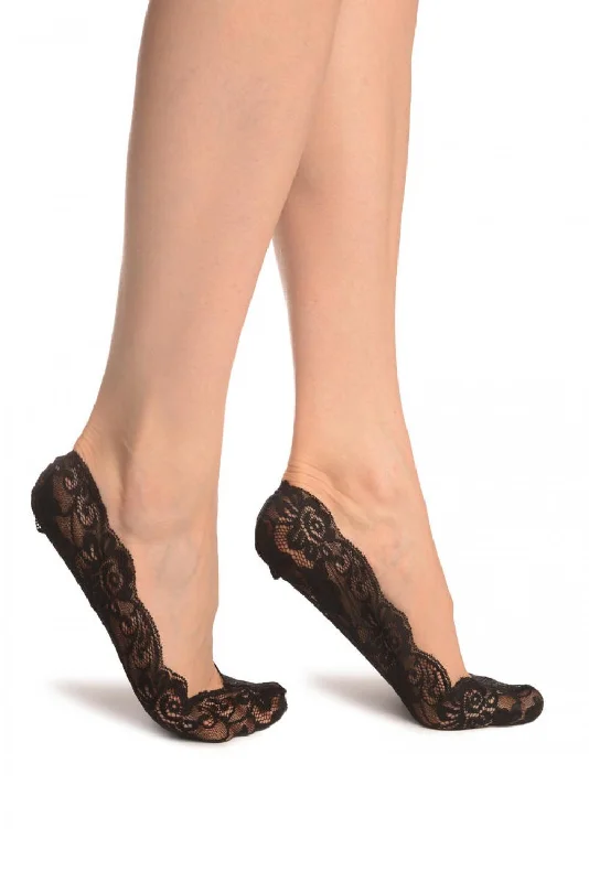 Women's no - show socks with a floral motifBlack All Over Floral Lace Footies