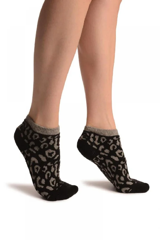 Women's satin - trimmed socks for a touch of eleganceBlack Leopard Angora Footies Socks