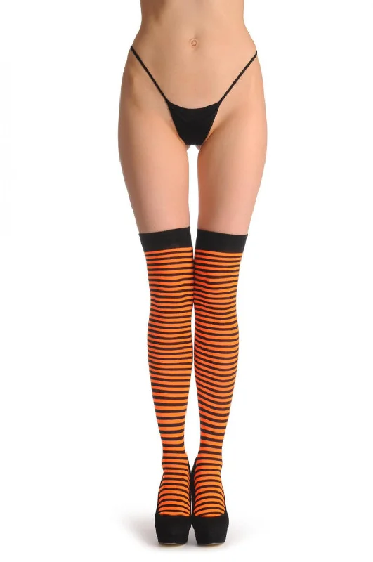 Women's hypoallergenic socks for sensitive skinBlack & Neon Orange Thin Stripes