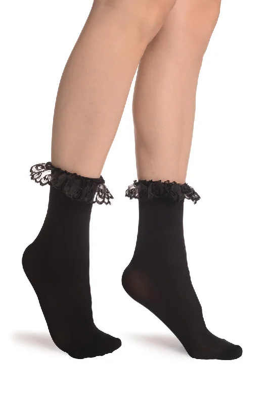 Women's sheer over - the - knee socks for a sexy appealBlack Opaque With Black Lace Ankle Hight Socks 60 Den