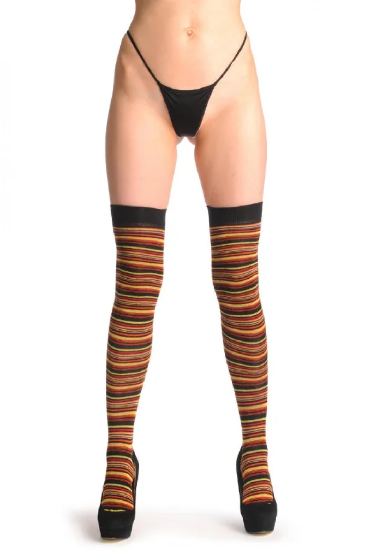 Women's adjustable - fit socks for a customized feelBlack Orange & Neon Green Thin Stripes