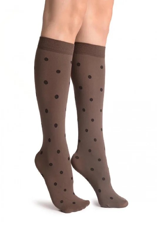 Women's knee - high socks with lace trimBlack Polka On Mocha