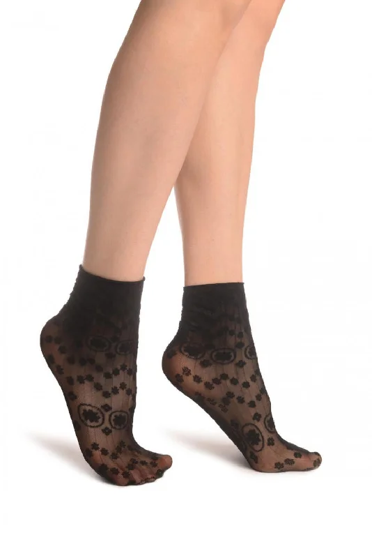 Women's satin - trimmed socks for a touch of eleganceBlack Water Lilly With Comfortable Top Ankle High Socks