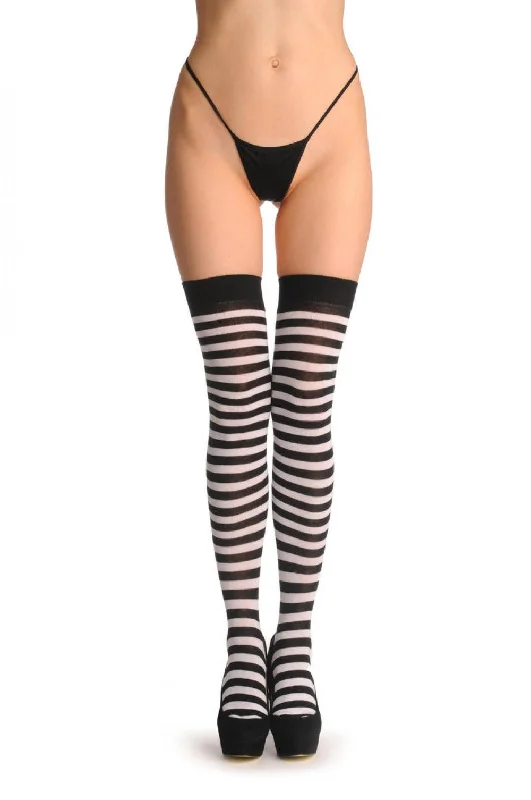 Women's satin - trimmed socks for a touch of eleganceBlack & White Stripes