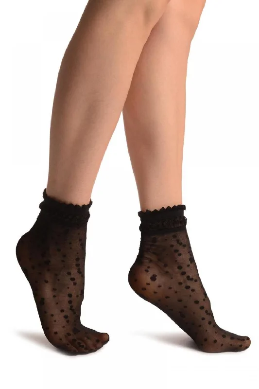 Women's moisture - wicking socks for sportsBlack With Little Dots And Silky Comfort Top Ankle High Socks