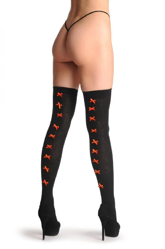 Women's satin - trimmed socks for a touch of eleganceBlack With Orange Satin Bows At The Back