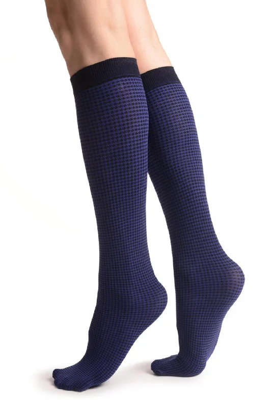 Women's thermal socks for cold weatherBlue & Black Dogtooth Socks Knee High