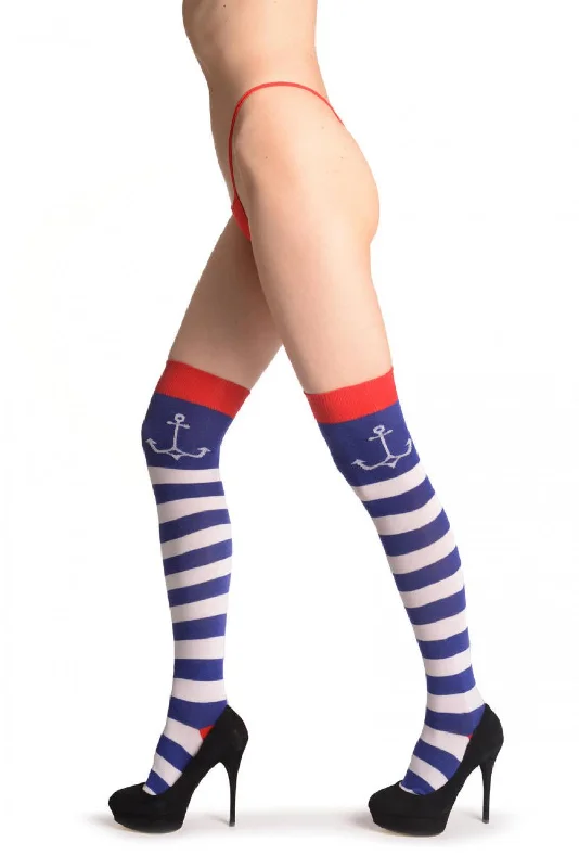 Women's crew socks with a polka - dot printBlue & White Stripes And Anchor