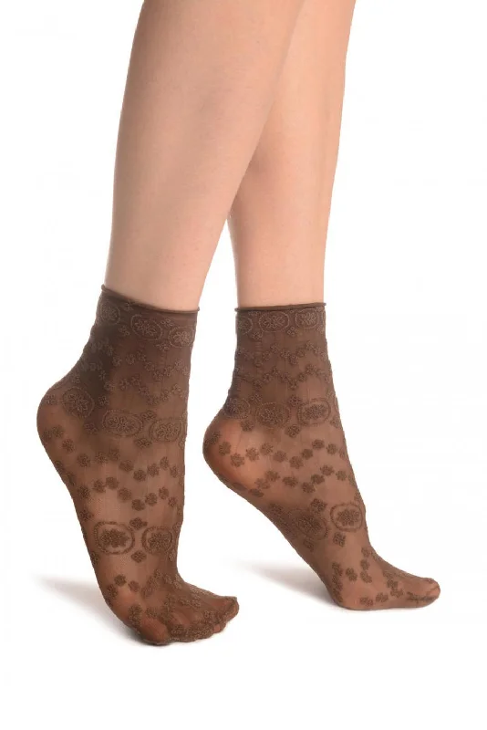 Women's nylon - reinforced socks for durabilityBrown Water Lilly With Comfortable Top Ankle High Socks