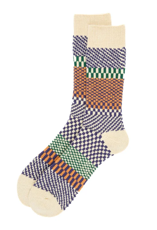 Women's crew socks with a polka - dot printROTOTO Check and Step Socks - Blueberry