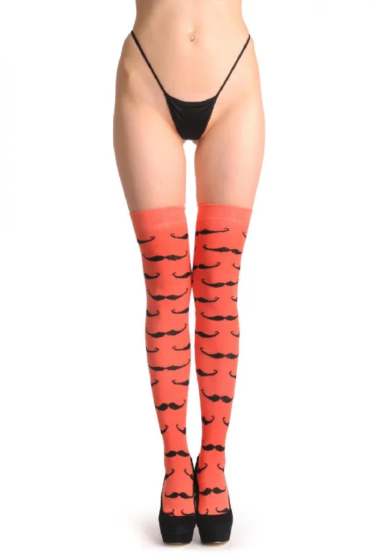 Women's cotton blend socks for breathabilityCoral With Black Moustaches