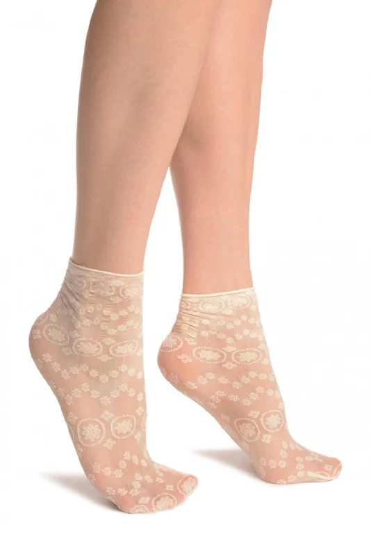 Women's hypoallergenic socks for sensitive skinCream Water Lilly With Comfortable Top Ankle High Socks