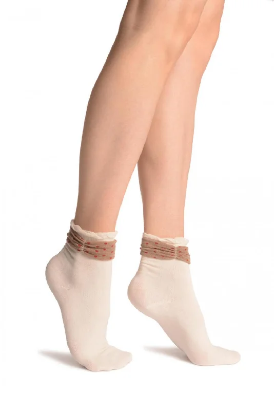 Women's ankle socks with a frilly edgeCream With Around The Ankle Bow Ankle High Socks