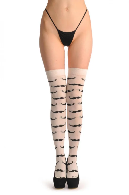 Women's leather - look socks for an edgy styleCream With Black Moustaches