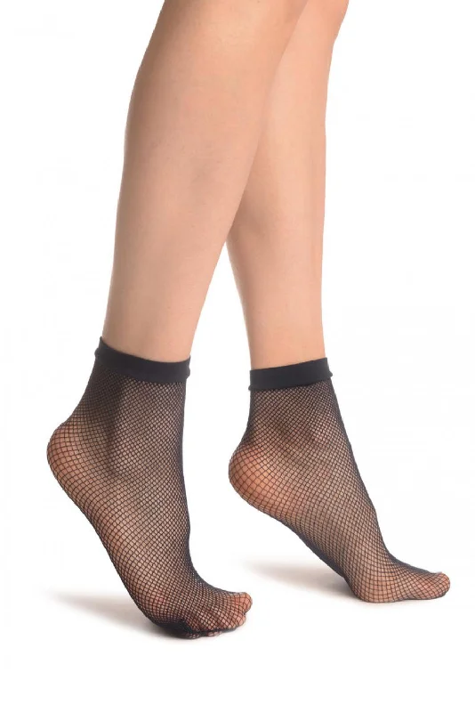 Women's nylon - reinforced socks for durabilityDark Blue Fishnet Ankle High Socks