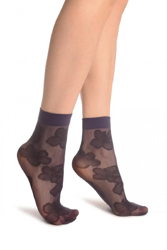 Women's thigh - high socks in a fishnet patternDark Purple Flower & Stripes Ankle High Socks