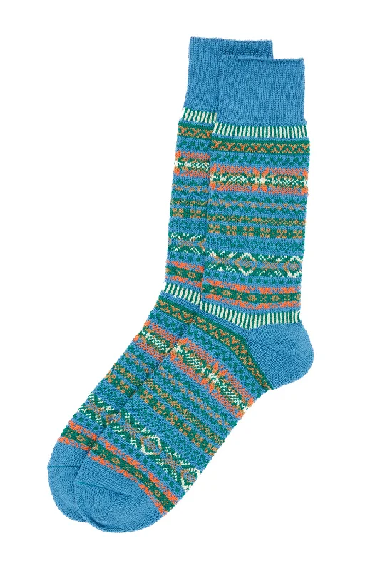 Women's satin - trimmed socks for a touch of eleganceROTOTO Fairisle Jacquard Crew Socks - Blueberry