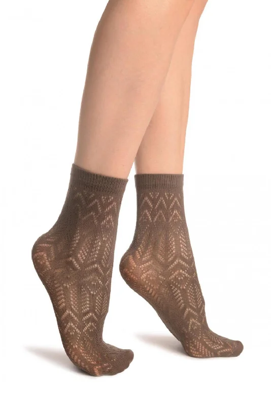 Women's satin - trimmed socks for a touch of eleganceGrey Geometrical Crochet Lace Ankle High Socks