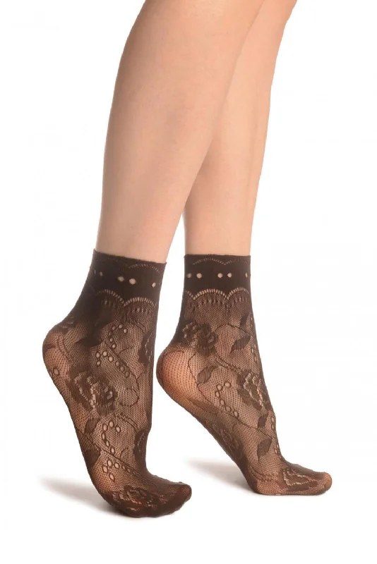 Women's crew socks with a polka - dot printGrey Roses Lace With Comfort Top Ankle High Socks