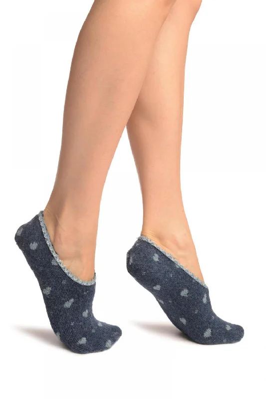 Women's moisture - wicking socks for sportsHearts On Blue With Lace Trim Angora Footies Socks