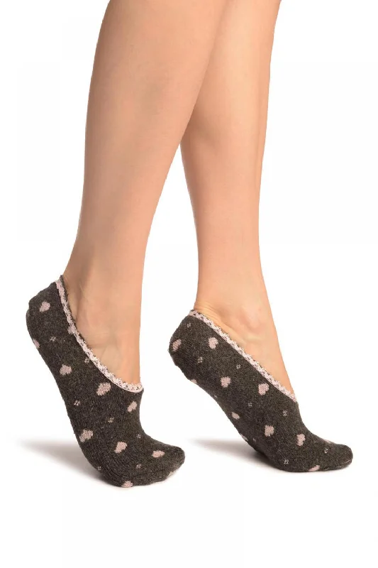 Women's hypoallergenic socks for sensitive skinHearts On Dark Grey With Lace Trim Angora Footies Socks