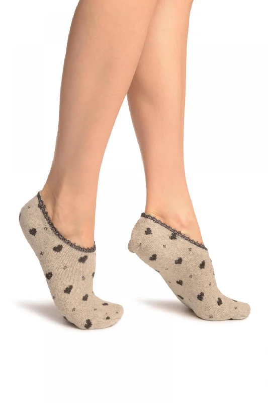 Women's knee - high socks with lace trimHearts On Grey With Lace Trim Angora Footies Socks