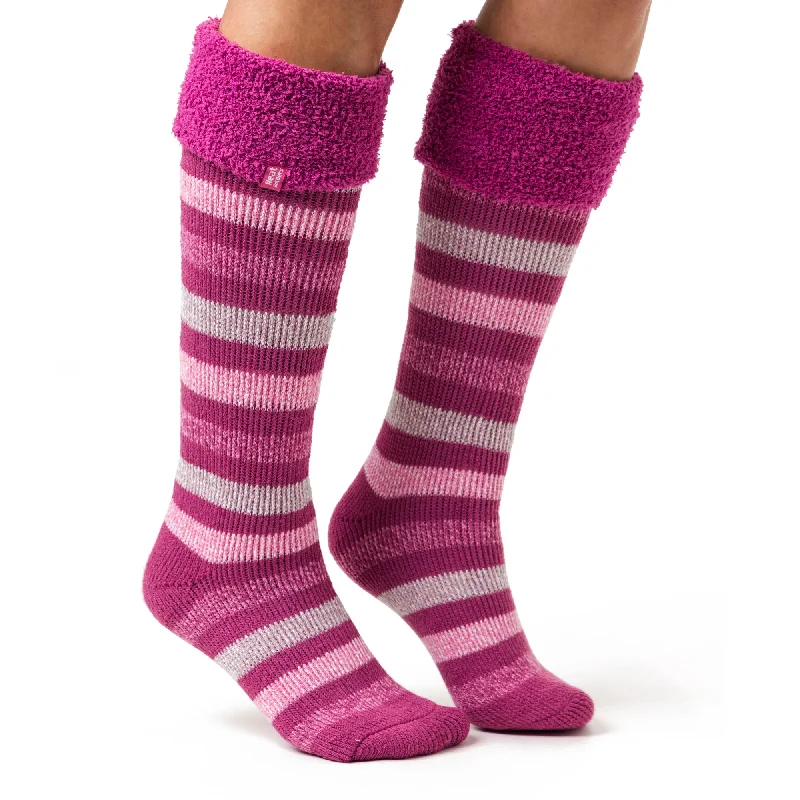 Women's cashmere - blend socks for extra softnessLadies Original Hellebore Wellington Boot Socks - Pink Stripe