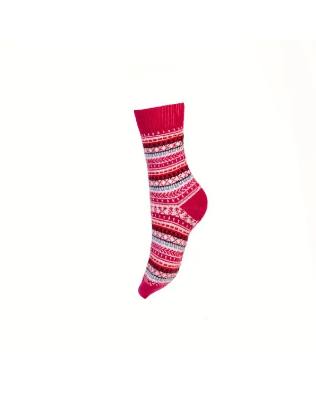 Women's anti - odor socks for long - day freshnessLadies Fair Isle Short Socks - Fushia